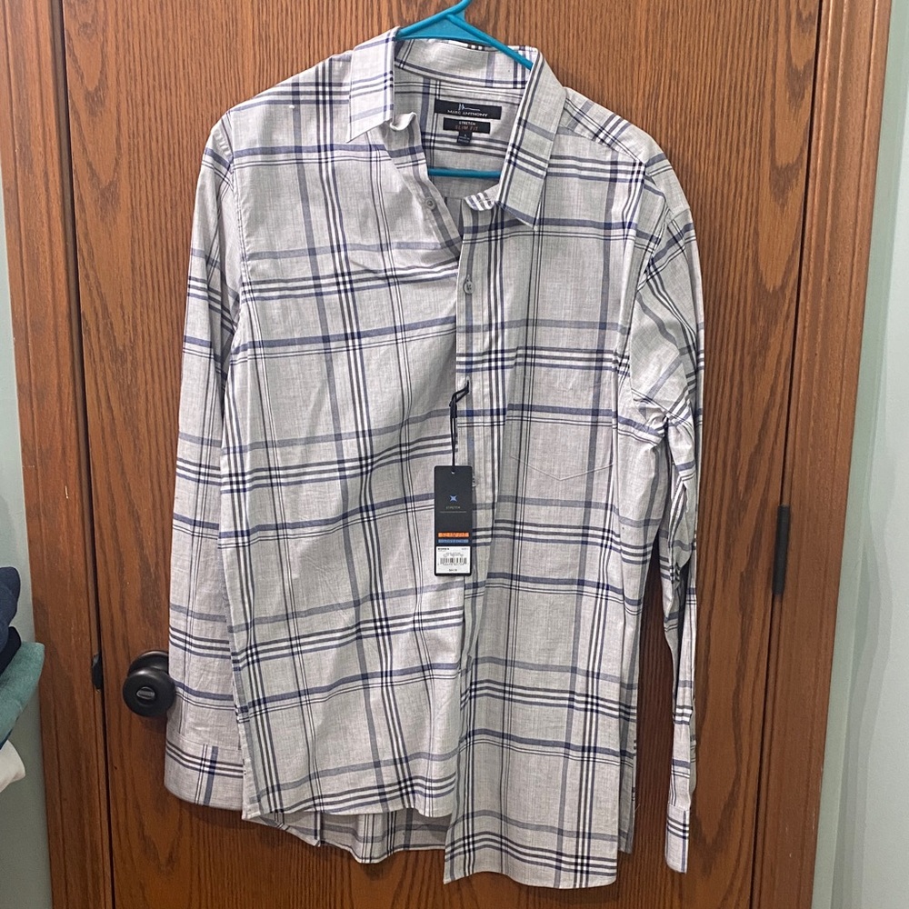 Marc Anthony Blue and Gray Plaid Shirt